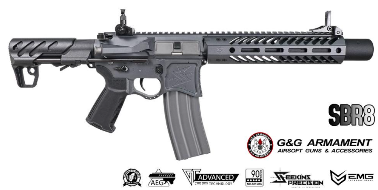 G&G SBR8 Mock Suppressor 9" ETU - Mosfet EMG Seeking Precision Full Metal GREY AEG by G&G