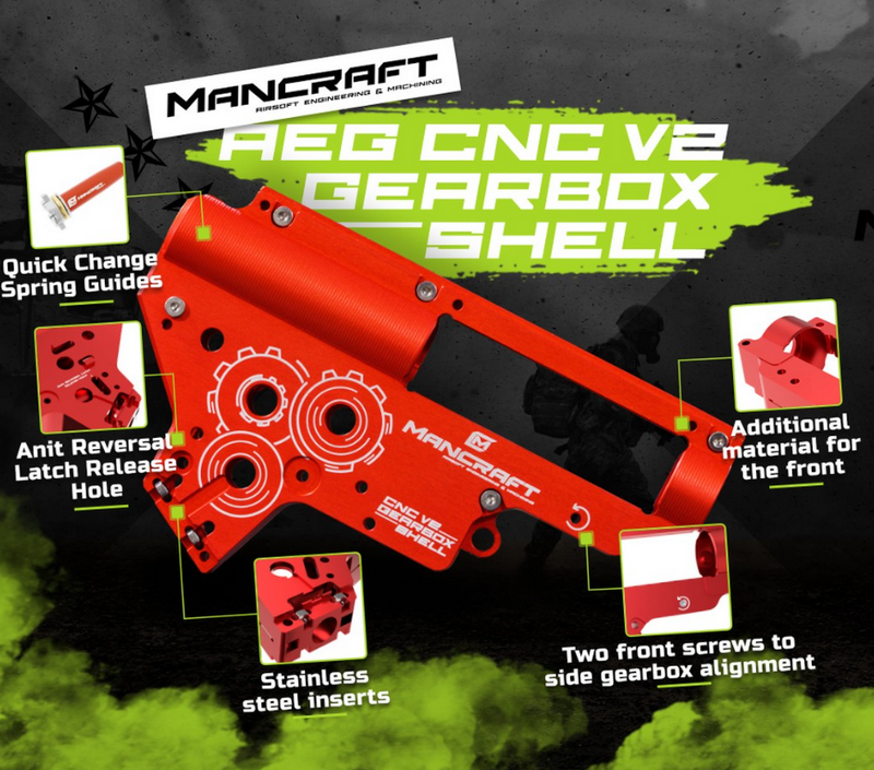 MANCRAFT 8mm. V2 CNC GearBox QSC Quick Spring Change by MANCRAFT