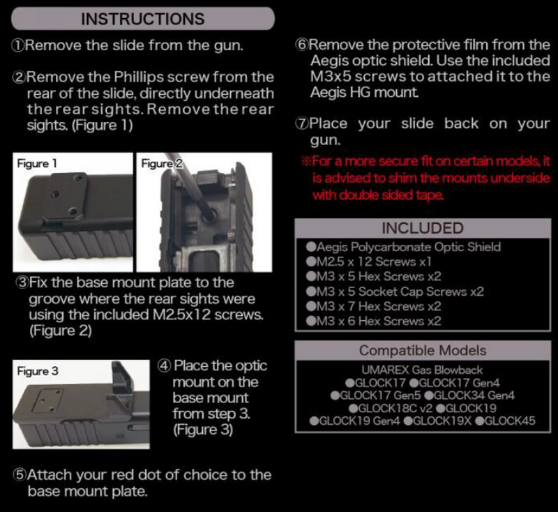 Nine Ball AEGIS HG Sight Protector Bullettproof w/Mount Base Glock - Umarex - VFC Compatible by Nine Ball