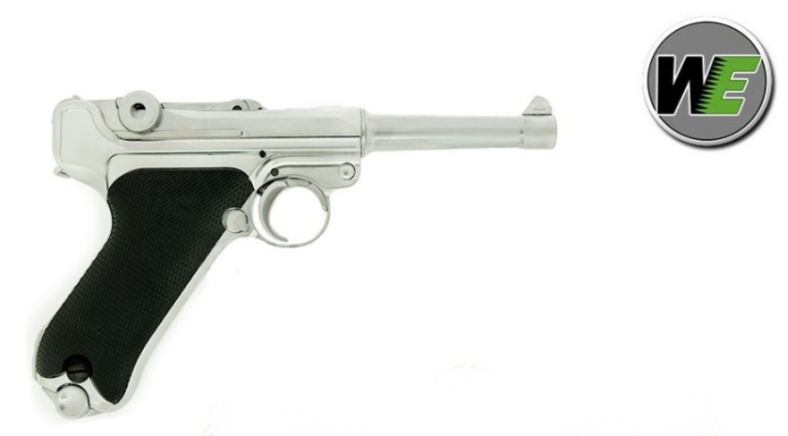 P08 Luger 4inch GBB Gas Blow Back Airsoft Pistol Silver - Chrome Version by WE