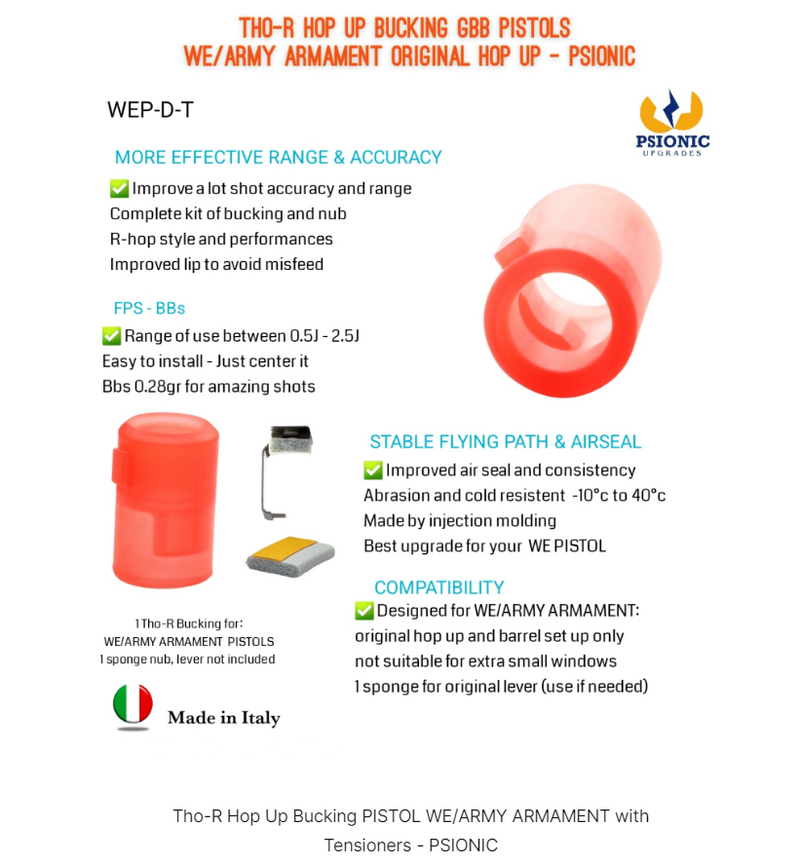 Psionic THO-R We - Army Armament GBB Pistols Hop Up Bucking w. Tensioner Gommino Hop Up con Pressore by Psionic