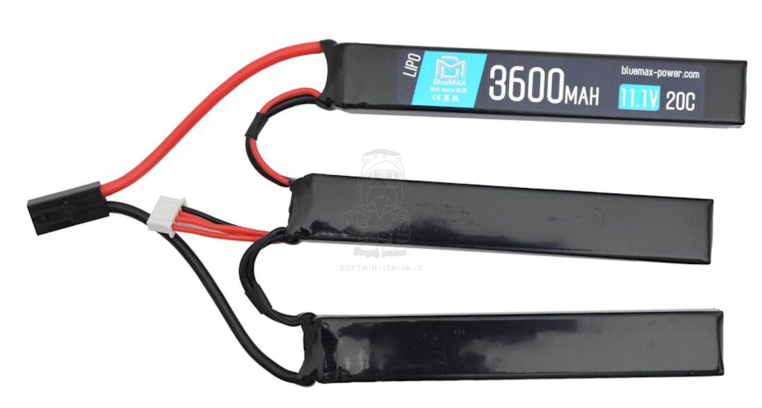 BlueMax-Power® 3600mAh 11.1v 20c Nunchuck Triple Li-Po Battery Batteria Li-Po 3 Stick by BlueMax