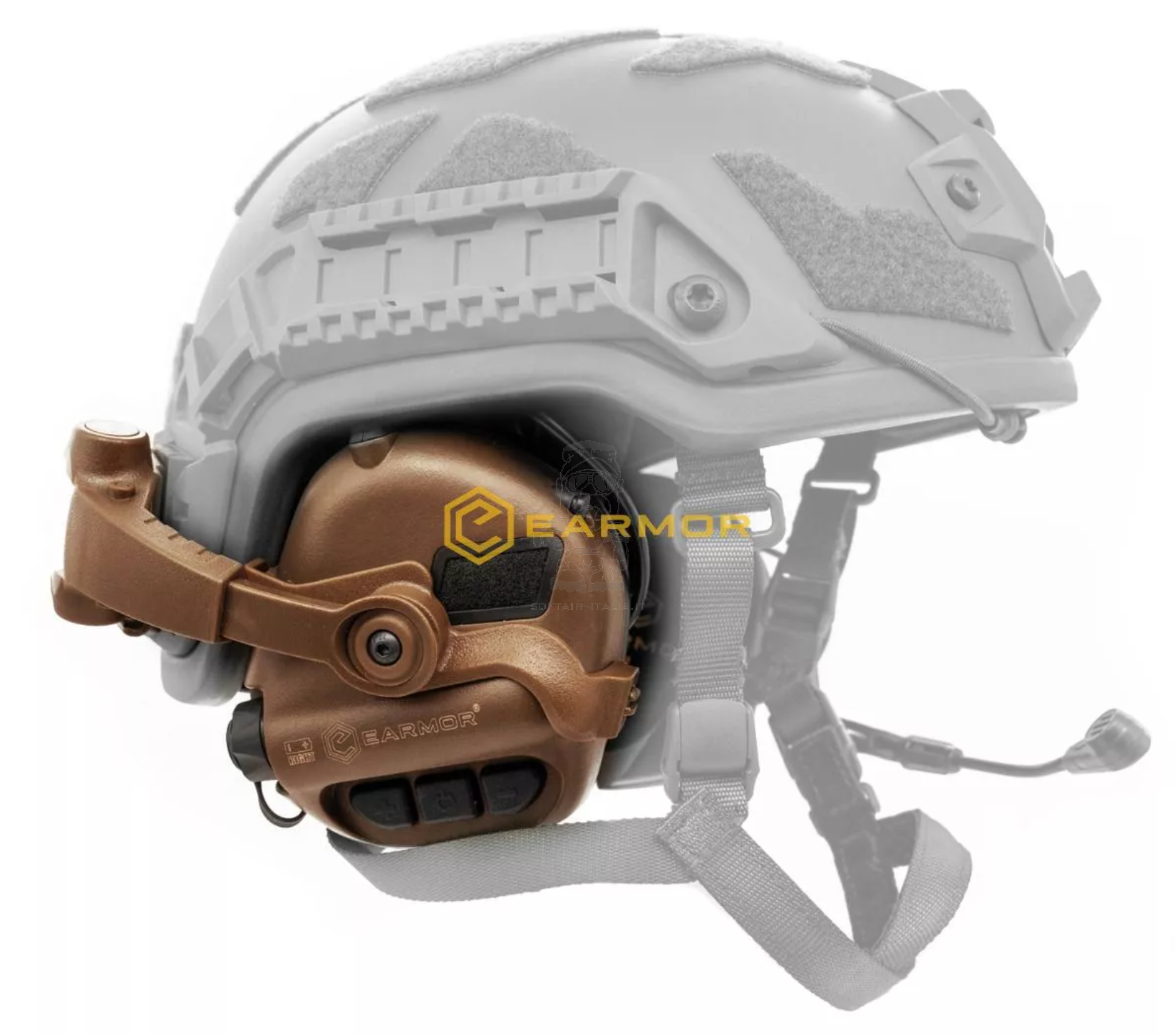 EARMOR M32X MOD4 Tactical Headset Coyote Brown with Headband and M16C Mount for FAST / ARC Rails by EARMOR