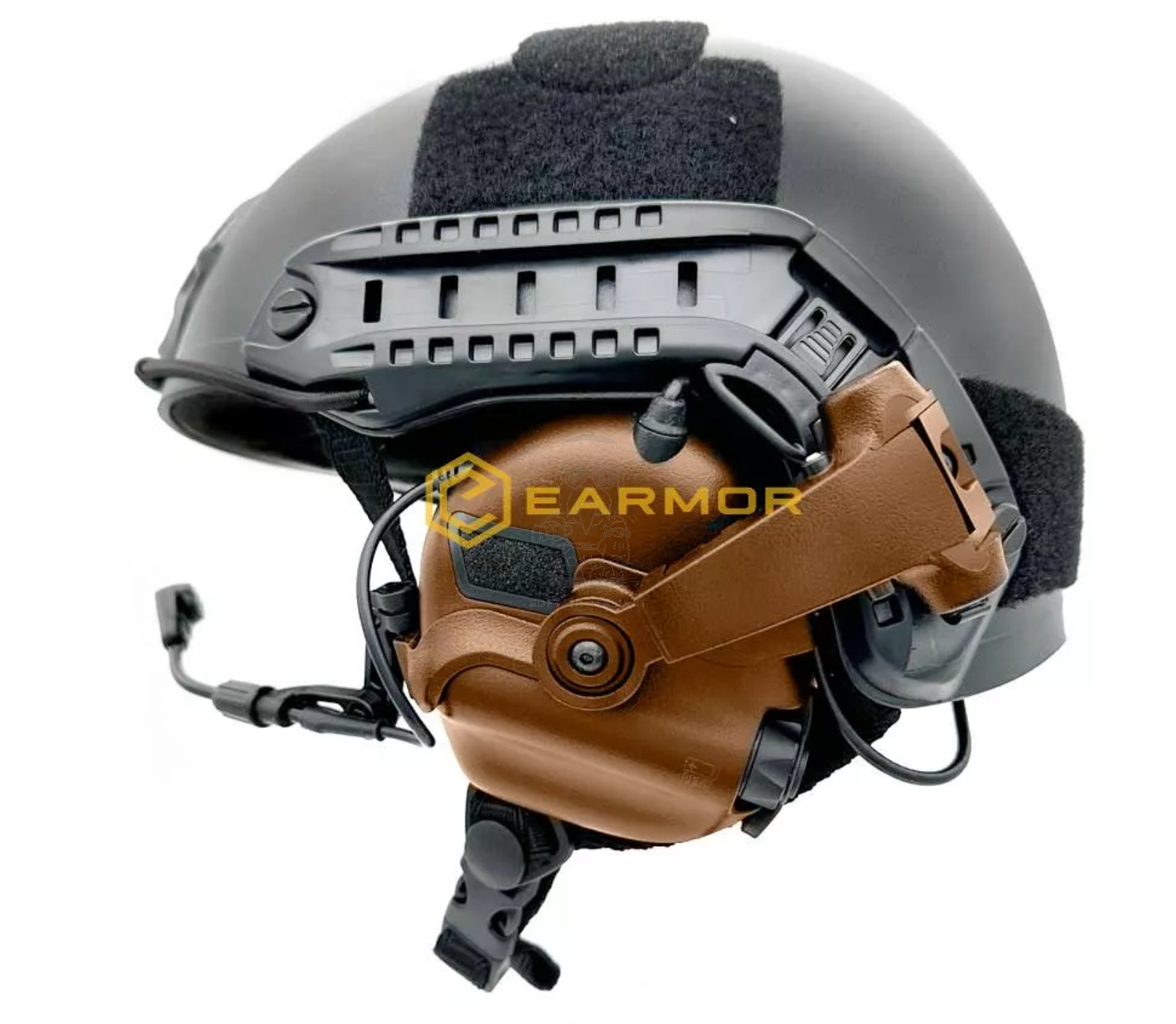 EARMOR M32X MOD4 Tactical Headset Coyote Brown with Headband and M16C Mount for FAST / ARC Rails by EARMOR