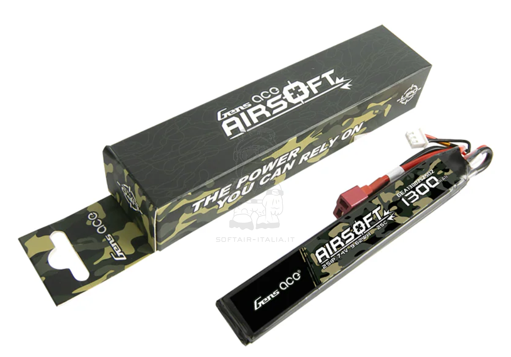 Gens Ace Li-Po Battery Batteria 1300mAh 25C 7.4v 2S1P Saddle T-Deans Plug by Gens Ace
