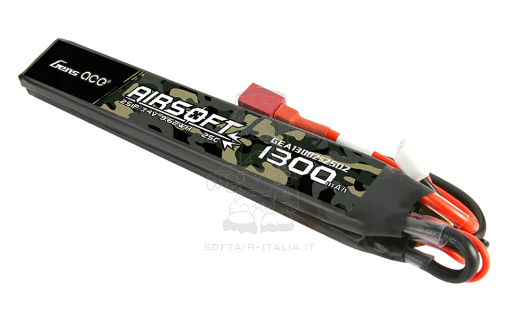 Gens Ace Li-Po Battery Batteria 1300mAh 25C 7.4v 2S1P Saddle T-Deans Plug by Gens Ace