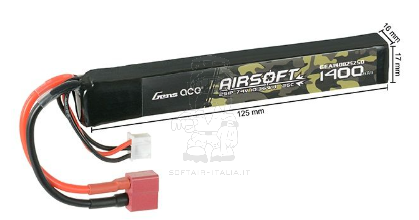 Gens Ace Li-Po Battery Batteria 1400mAh 25C 7.4v 2S1P T-Deans Plug by Gens Ace