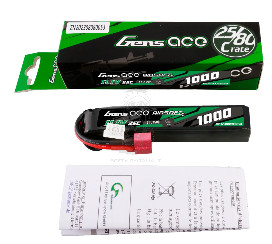 Gens Ace Li-Po Battery Batteria 103 x 18 x 16mm 1000mAh 25C T-Deans Buffer Stick by Gens Ace