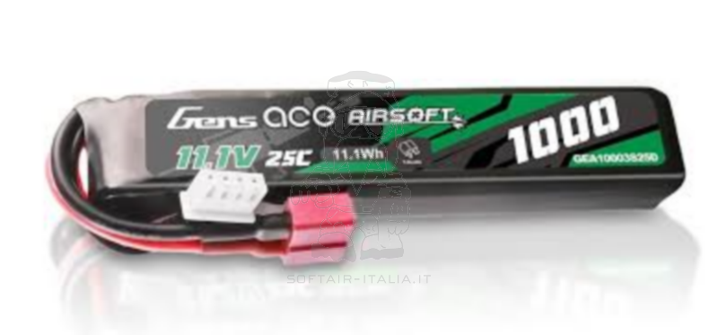 Gens Ace Li-Po Battery Batteria 11.1v 1100mAh 25c Mini Stick 108 x 195 x 15 mm. T-Deans Connector by Gens Ace
