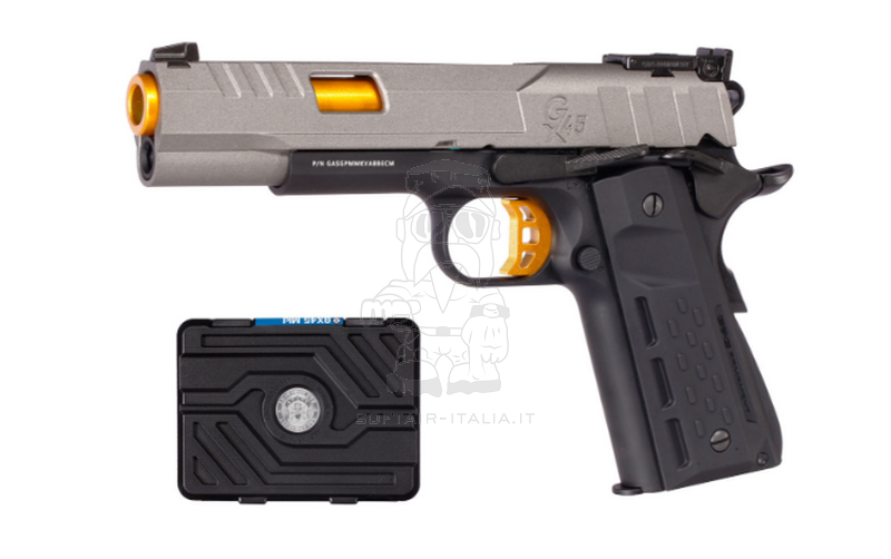 GX45 Mk.V Grey - Gold Version Full Metal GBB Gas BlowBack Airsoft Pistol GAS-GPM-MKV-ABB-ECM by G&G