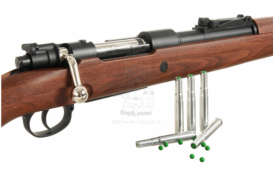 K98 WWII KAR98K Mauser Karabiner Abs Wood Type Stock Shells Ejecting Spring Power by Double Bell