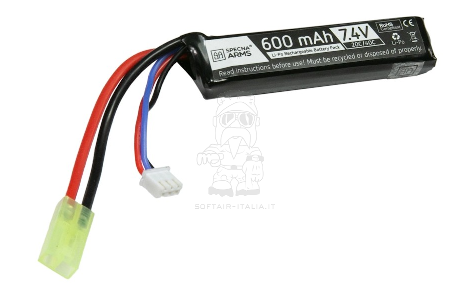 Li-Po Battery Batteria Mini Stick PDW 7.4Vx600mAh 20-40c 75x 15x17mm. by Specna Arms