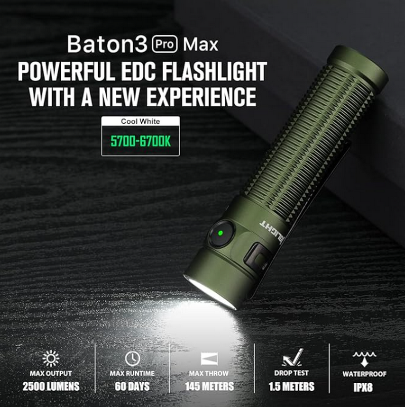 Olight BATON 3 Pro Max 2500 Lumen Flashlight Green Version by Olight