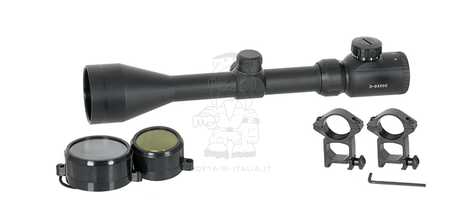 Ottica Rifle Scope 3-9x50E con Anelli Alti w. High Mounting Rings