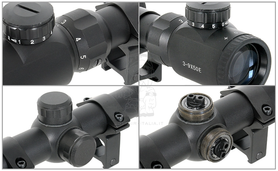 Ottica Rifle Scope 3-9x50E con Anelli Alti w. High Mounting Rings
