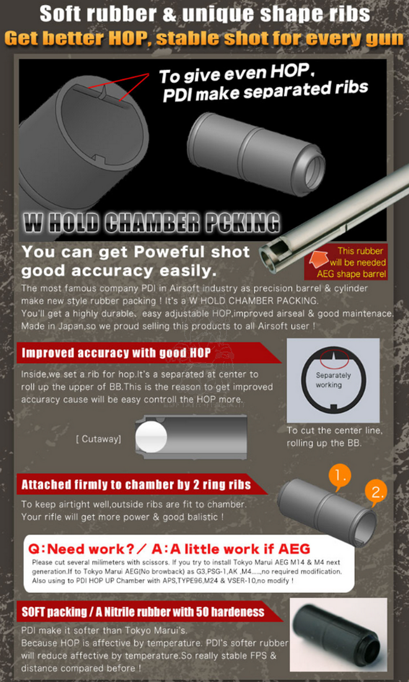 PDI 50° AEG All Seasons W Hold Chamber Packing Rubber Hop Up Gommino by PDI