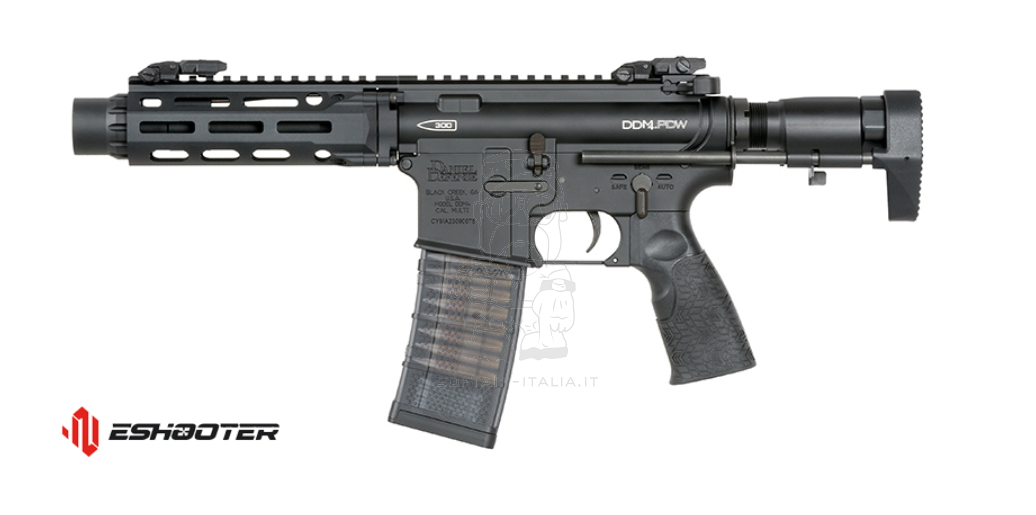 PDW SBR Daniel Defense DDM4 EShooter ETU Kestrel Mosfet Black Version AEG by Cyma Platinum EMG