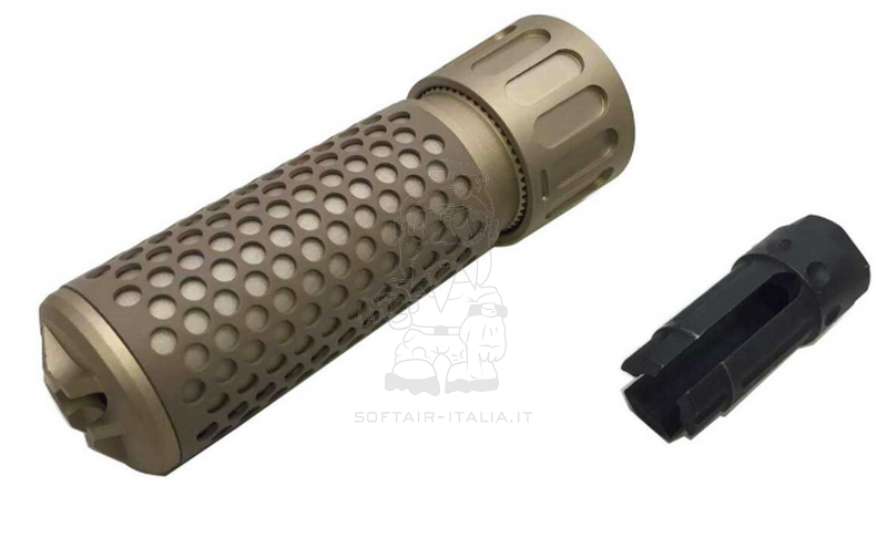 QDC Quick Detach Supressor KAC Silenziatore DE Dark Earth w. 14mm. CCW Flash Hider Spegnifiamma by Big Dragon
