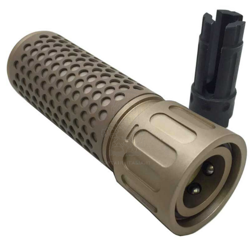 QDC Quick Detach Supressor KAC Silenziatore DE Dark Earth w. 14mm. CCW Flash Hider Spegnifiamma by Big Dragon