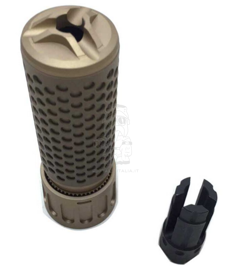 QDC Quick Detach Supressor KAC Silenziatore DE Dark Earth w. 14mm. CCW Flash Hider Spegnifiamma by Big Dragon