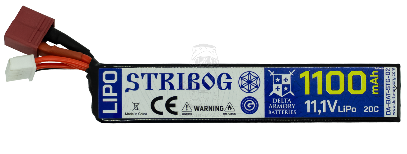Stribog Li-Po Battery Batteria Stick 11.1v 1100mAh T-Deans 14 x 19 x 100.1mm. by Delta Armory