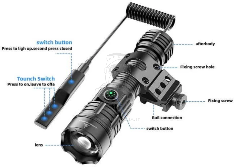 Tactical JF030 Flashligth w. Push Botton Torcia Tattica con Comando Remoto