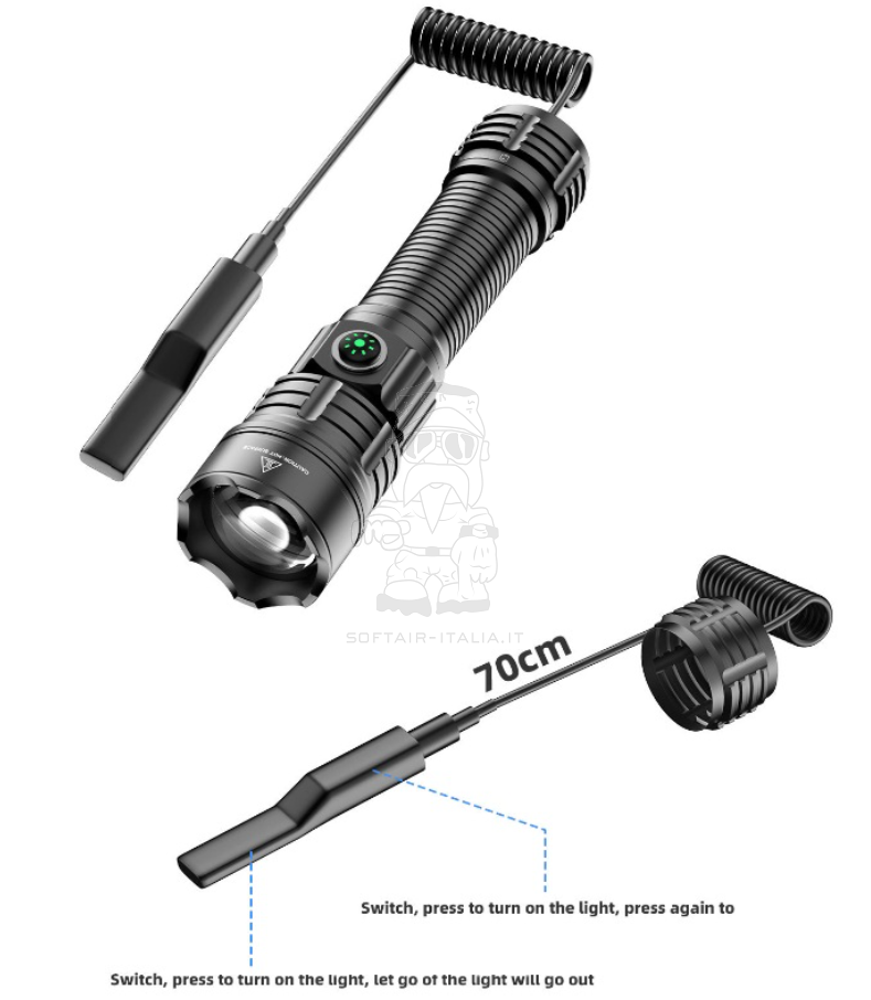 Tactical JF030 Flashligth w. Push Botton Torcia Tattica con Comando Remoto