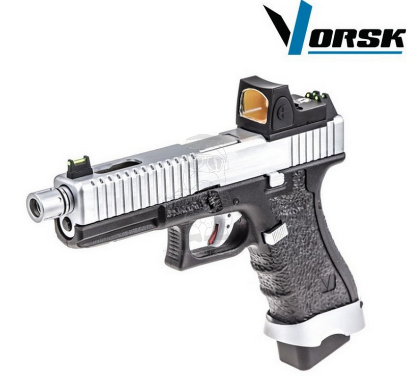 Vorsk G17 Type EU17 w. BDS Dual Color Silver Chrome - BK Black GBB Gas Blow Back Airsoft Pistol by Vorsk