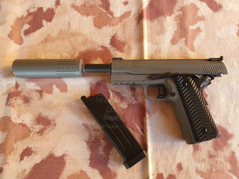 Vorsk VX-14 Hi-Capa 5.1 w. Suppressor Extension Barrel GBB Grey Version by Vorsk