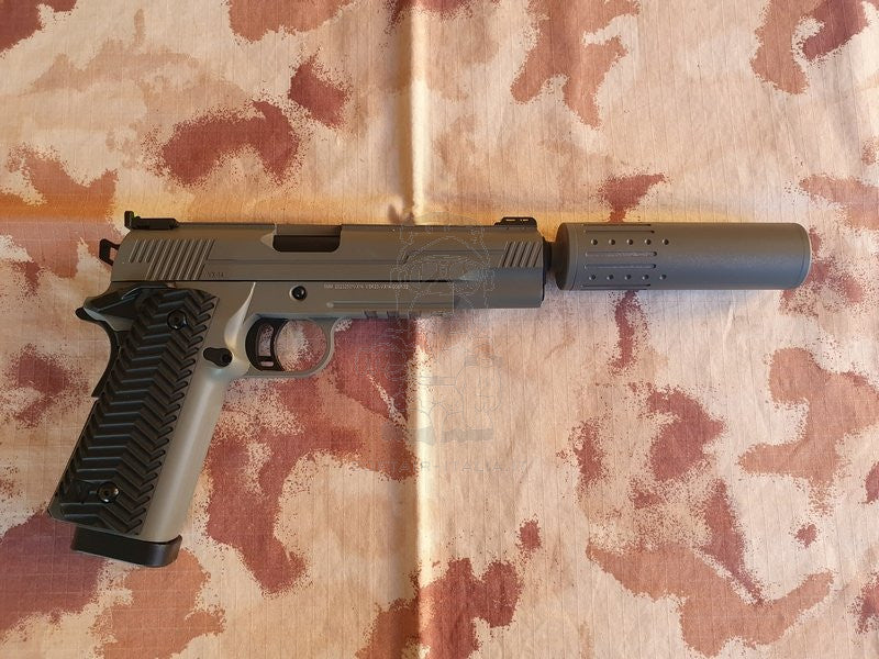 Vorsk VX-14 Hi-Capa 5.1 w. Suppressor Extension Barrel GBB Grey Version by Vorsk