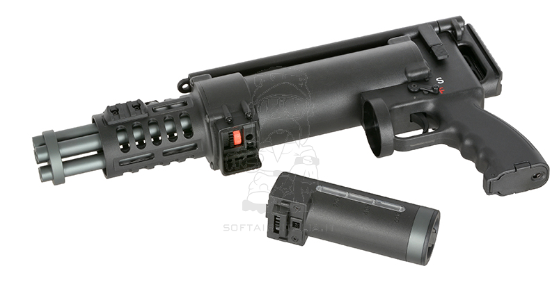 Vulcan Rotary Pistol Size Mini Gun Retractable Stock Gatling Type AEG by Well