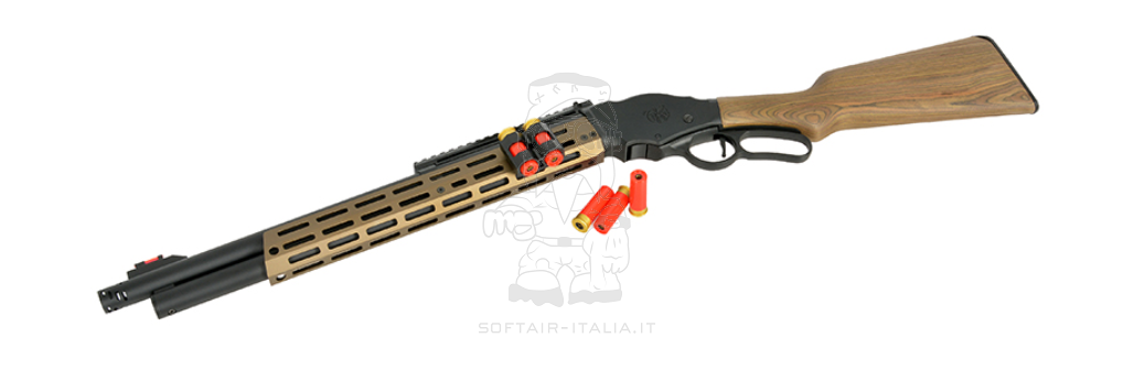 Winchester Terminator 2 Gas Lever Action Function Shotgun Bronze M-Lok Handguard AT8703T w. Shell Holder Real Wood Stock by Golden Eagle
