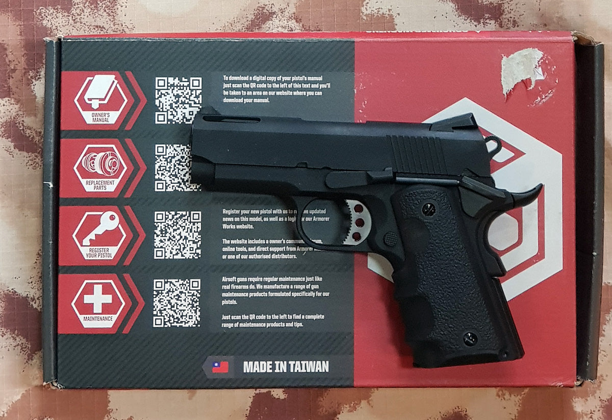 1911 .45 ACP Officer Size NE10 Series Aluminum Slide GBB Black by Armorer Works Customs