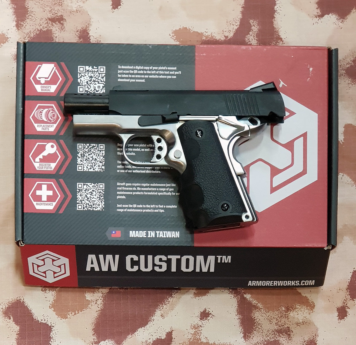 1911 .45 ACP Officer Size NE10 Series Aluminum Slide GBB Silver Frame & Black Slide by Armorer Works Customs