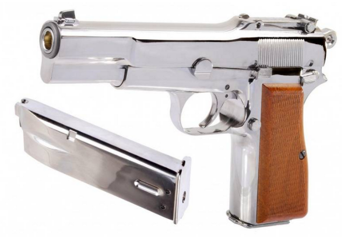 Browning HP M1911 Military "King of Nines" Chrome 9X21 Parabellum Full Metal High Power GBB by We