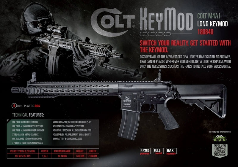 Colt M4 KeyMod Long 13inch Crane Stock Scritte e Loghi Originali Full Metal by Cybergun