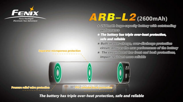 2xCR123 = 1 x ARBL2 Rechargeable 18650 Li-Ion Battery by Fenix