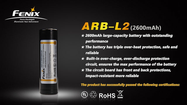 2xCR123 = 1 x ARBL2 Rechargeable 18650 Li-Ion Battery by Fenix
