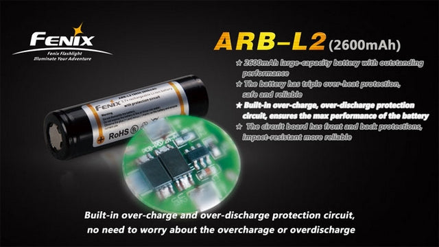 2xCR123 = 1 x ARBL2 Rechargeable 18650 Li-Ion Battery by Fenix