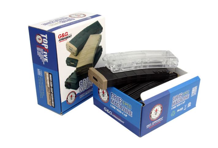 G&G 120bb Mid Cap Magazine GR16 Back Tan 5 Pcs and 420bb M4 Mag bb Loader  G-018-126-1 by G&G