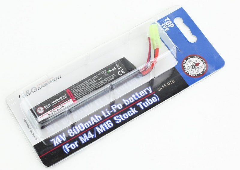 G&G 7.4v 800mAh Li-Po Battery M4 Stock Tube G-11-078 by G&G
