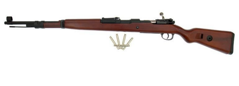 K98 KAR98K 98K Mauser World War II Shell Ejecting Full Wood & Metal Spring Power Rifle Replica by Double Bell