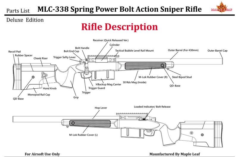 Maple Leaf MLC 338 Tan Spring Bolt Action Rifle 100% Vsr10 Tokyo Marui Compatible by Maple Leaf