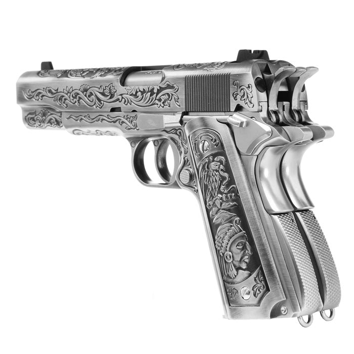Mexico Druglord 1911A1 Double Barrel GBB Full Metal Satin Chrome Etched by We