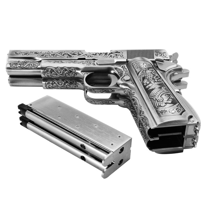 Mexico Druglord 1911A1 Double Barrel GBB Full Metal Satin Chrome Etched by We