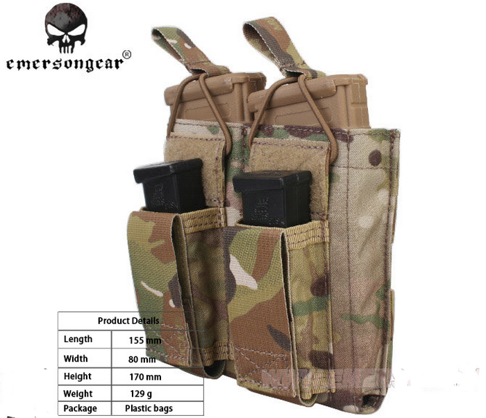 EmersonGear M4 - 5.56 - Pistol Double Open Top BK Magazine Pouch by EmersonGear