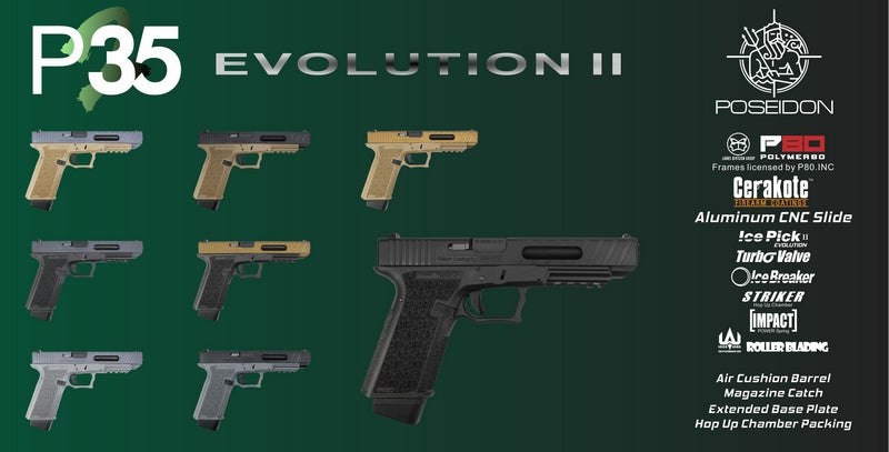 Poseidon P80 Inc Licensed Cerakote PPW-P35 EVO 2 GBB Gas Blow Back Pistol by Poseidon