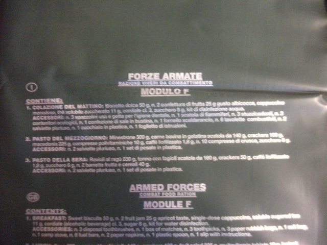 Razione Giornaliera Italiana Viveri Da Combattimento EI Modulo F