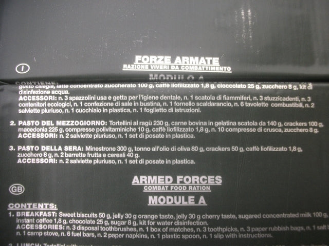 Razione Giornaliera Italiana Viveri Da Combattimento EI Modulo A Scadenza: 07-08-2019