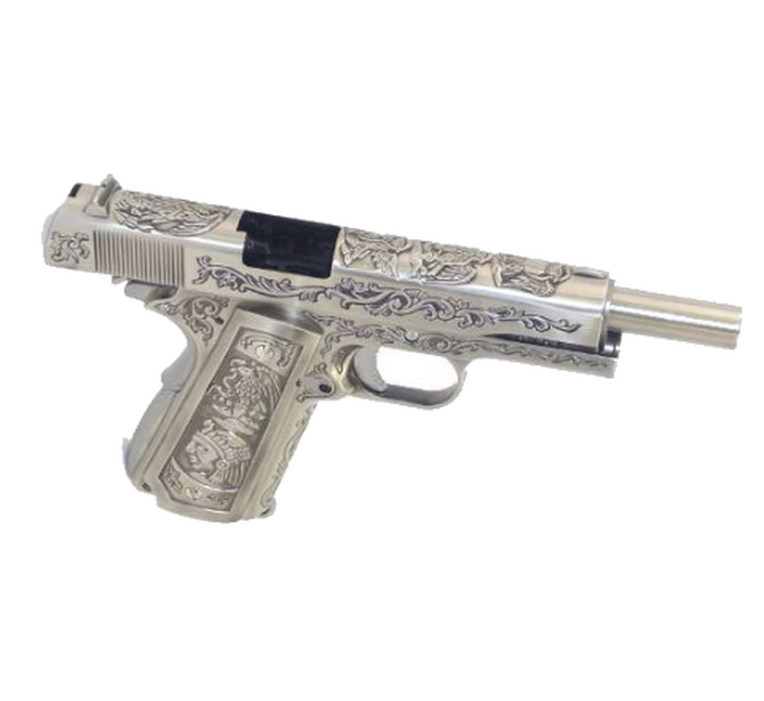 Mexican Druglord .45 M1911 Silver Chrome Classic Floral Pattern GBB by We